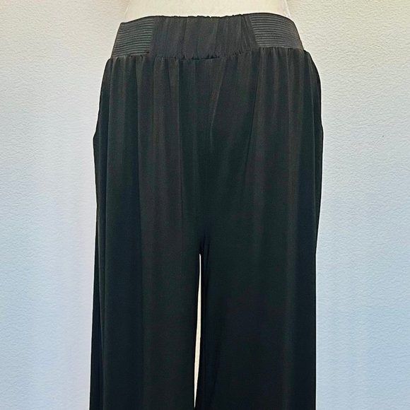 Source Unknown Pants - Classic Stretch Casual Black Palazzo Pant w/ Pockets & Ribbed Elastic Waistband